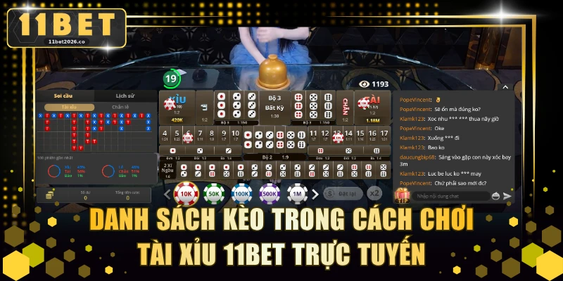 Danh sách kèo trong cách chơi Tài Xỉu 11BET trực tuyến