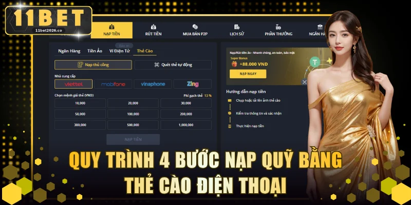 Quy trình 4 bước nạp quỹ bằng Thẻ cào điện thoại